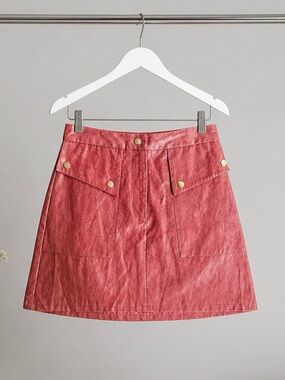 Zara Washed Red Mini Skirt with Front Flap Pockets